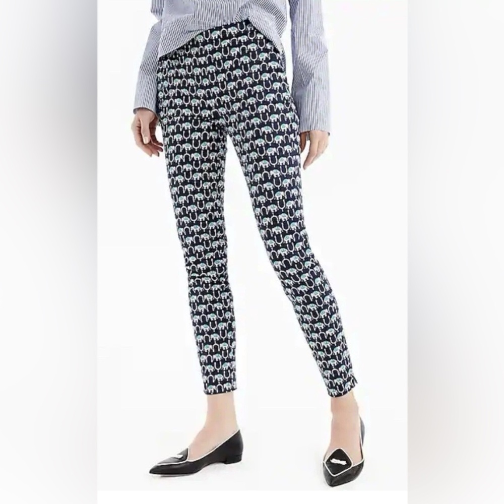 J Crew Martie Navy Elephant Horseshoe Print Slim Fit Ankle Trouser 00 P